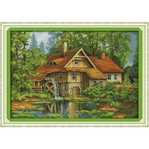 Cabin With Water Truck 11CT Printed Fabric 14CT Canvas Counted Chinese Cross Stitch Kits Cross-stitch Set