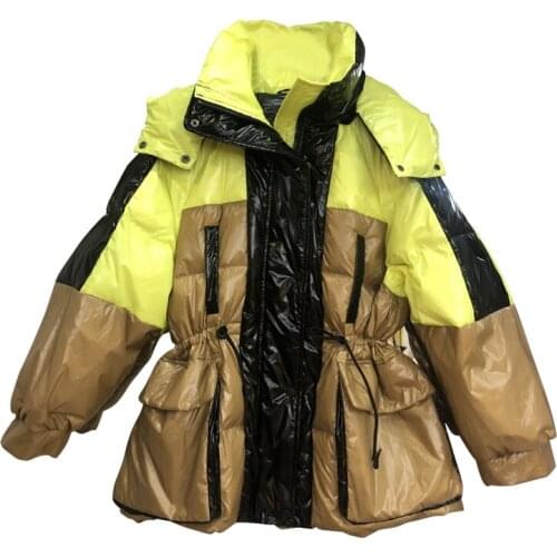 2020 New Winter Down Coat Contrast color Glossy Fashion Short White Duck Down Jacket Womens Thick Outerwear Warm Hooded Parka