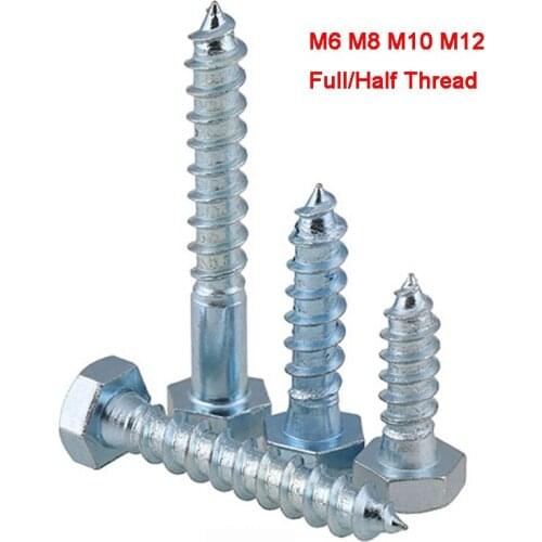 Zinc Plated Carbon Steel Hexagon Head Full/Half Thread Bolt External Hex Head Self Tapping Wood Screw Coach Screws DIN571 M6-M12