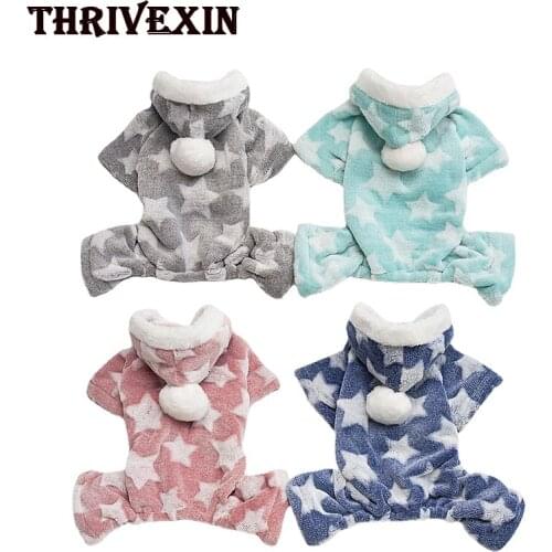 Pet Dog Clothes Pajamas Autumn and Winter Printed Stars Four-legged Fleece Warm Puppy Outfit Jacket Coat Soft Sweater Clothing