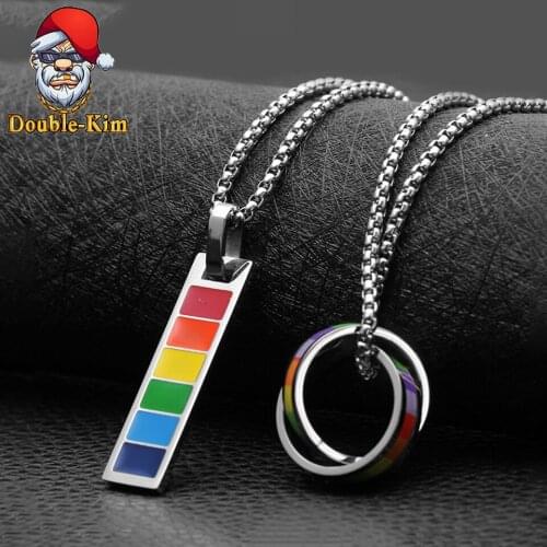 Rainbow Multicolor Pendant Necklace Men Hiphop Street Culture Titanium Stainless Steel Necklace Fashion Trendy Necklace Man Gift