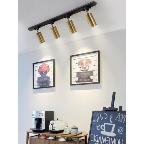 Nordic retro spotlights gold wall mounted background LED track lights home living room clothing store cloakroom corridor