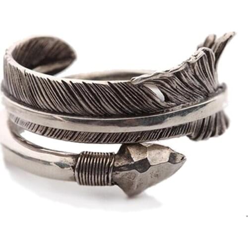 Vintage Silver Color Arrow Feather Rings For Women Punk Big Antique Open Rings Statement Finger Jewelry