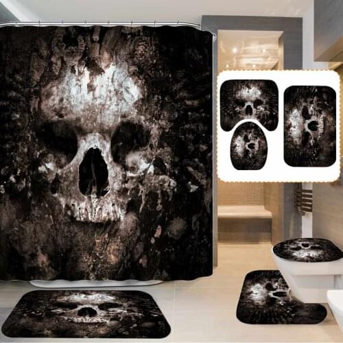 Scary Rusty Rotten Skull Waterproof Bath Shower Curtain Art Polyester Bathroom Curtain Rug Sets Toilet Cover Non-slip Bath Mat
