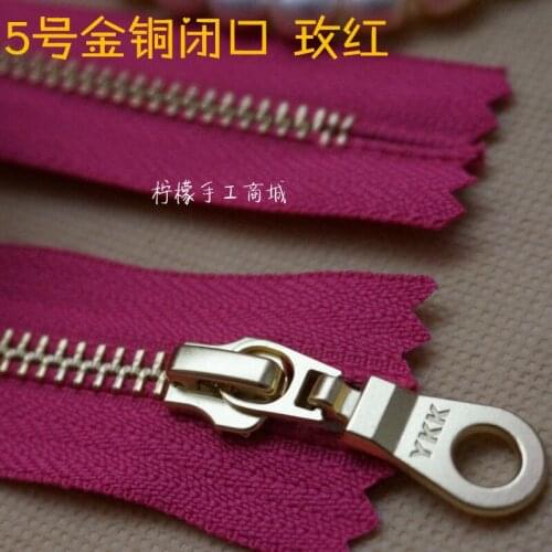 YKK5 # metal gold copper closed zipper 15-50cm rose red handmade bag down clothing and other pockets with