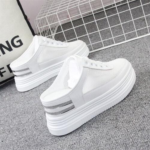 Womens Summer Slippers Hollow Breathable Thick Bottom Half Slippers Platform Shoes