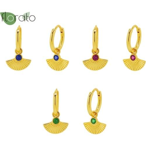 CZ Green\Rose\Red\Blue Geometric Pendant Earrings 925 Silver Ear Buckle European And American Retro Gold Hoop Earrings Women