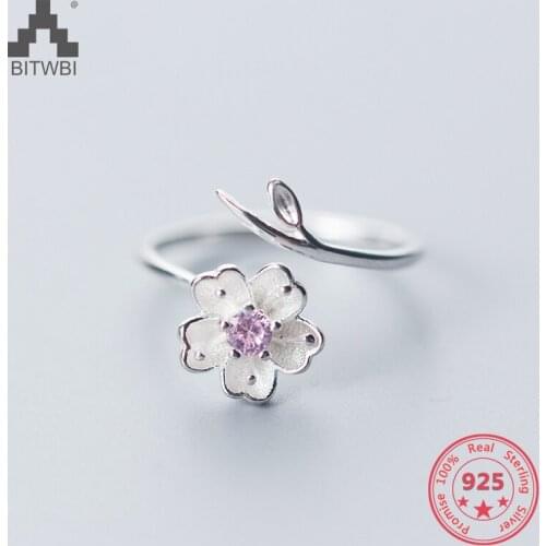 925 Sterling Silver Ring Wholesale Japan Korea Style Fashion Sweet Beautiful Flower Open Ring Women Jewelry