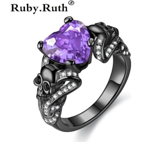 Punk Skull Wedding Heart Crystal CZ Rings For Women Girls Ring Jewelry Dropshipping