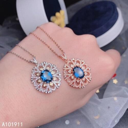 KJJEAXCMY fine jewelry natural blue topaz 925 sterling silver women pendant necklace chain support test luxury