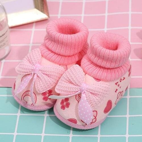 Baby Girls Winter Warm Crawling Shoes Toddler Lamb 0-18M Newborn Infant Slippers Prewalker Trainers Bow Floral First Walker