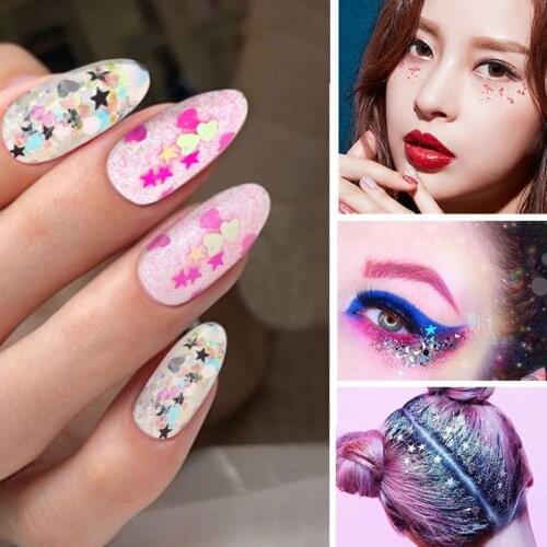 Stars and Hearts Nail Sequins Glitter Style Size Mix Flakes Iridescent Decoration 3D Nail Art Sequins Nail art