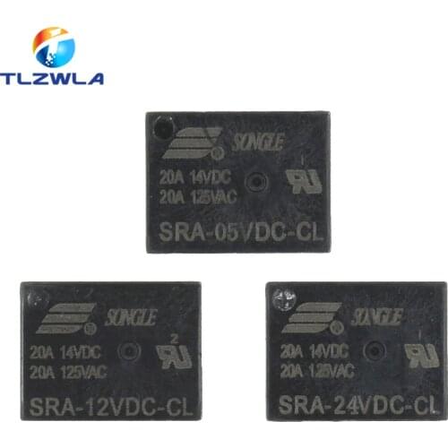1Pcs 5V 12V 24V 20A DC Power Relay SRA-05VDC-CL SRA-12VDC-CL SRA-24VDC-CL 5Pin PCB Type In stock Black Automobile relay