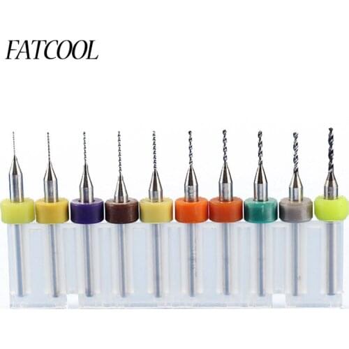 FATCOOL 10pc Carbide Drill Bits Micro Engraving CNC PCB Endmill Making Hole Aluminum Wood Acrylic Plastic 0.3mm to 1.2mm