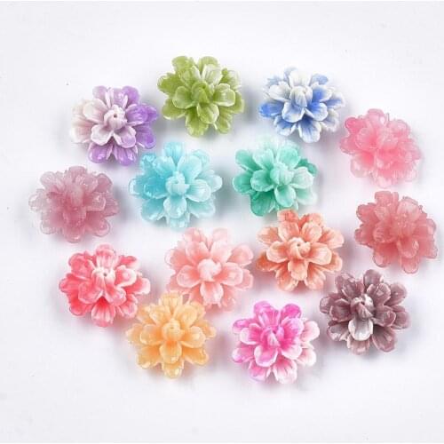 100pcs Synthetic Coral Beads Dyed Cabochon Flower Loose beads for Jewelry Making Mixed Color 17.5x18x10mm Hole: 1.5mm