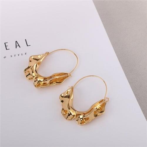 2020 New Fashion Hammered Earring For Womens Gold Color Meatal Jewelry Alloy Geometric Hoop Statement Earrings