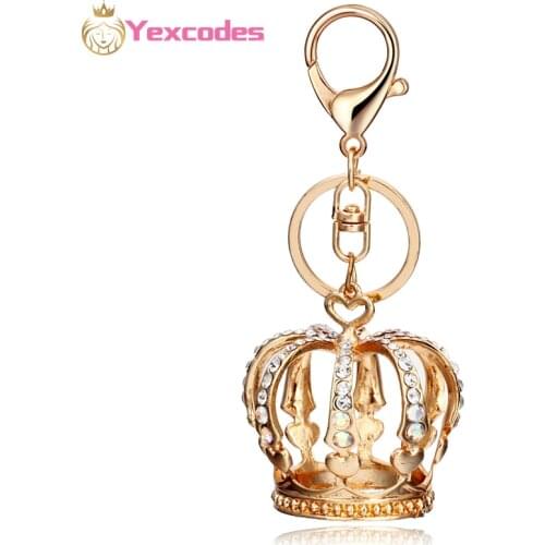Yexcodes Fine Bag Car keychain European Crown Female Cute Full Rhinestone Crown Car key Pendant Small Gift Rhinestone