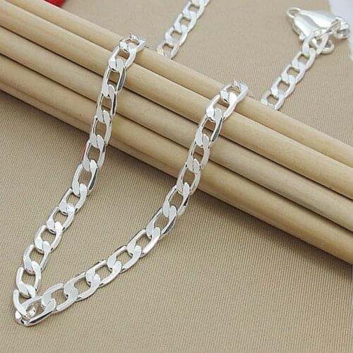 Men 8MM Hip Hop Chain Necklaces 925 Sterling Silver Jewelry AAA Quality Statement Necklace For Male 16-18-20-24 Inches
