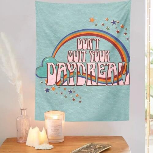 Quote 70s Retro Rainbow Art Wall Tapestry Hanging Bohemian Psychedelic Motivational Tapiz Witchcraft INS Tapestry Home Decor