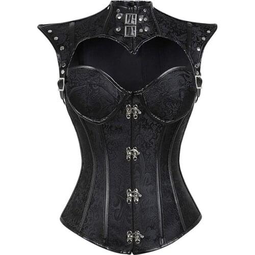 Steampunk Gothic Embroidered Hallow Out Tank Top Corset with Cups Dark Knight Tight Corset Costume