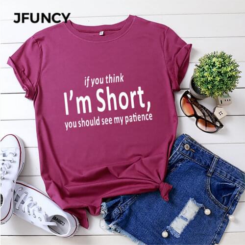 JFUNCY Summer Cotton T Shirt for Women Fun Letter Graphic Print Tshirt Oversized Loose Tees Tops Female T-Shirts Camiseta Mujer