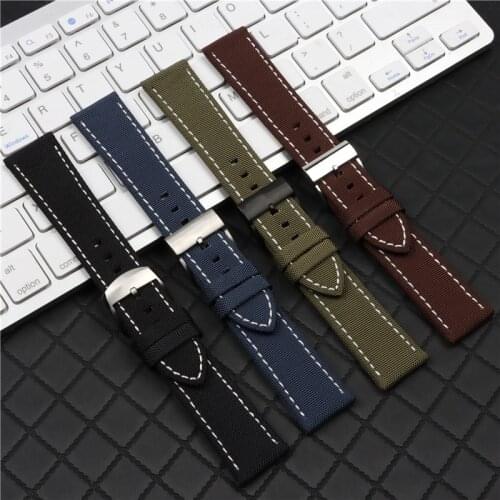 Quality 22mm Black Blue Green Brown Nylon Cow Leather Watchband For Breitling Strap NAVITIMER WORLD Avenger/Navitimer Bracelet