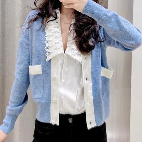2021 Early Spring New Style Small Contrast Loose Micro-openwork Super Soft Blended Cardigan