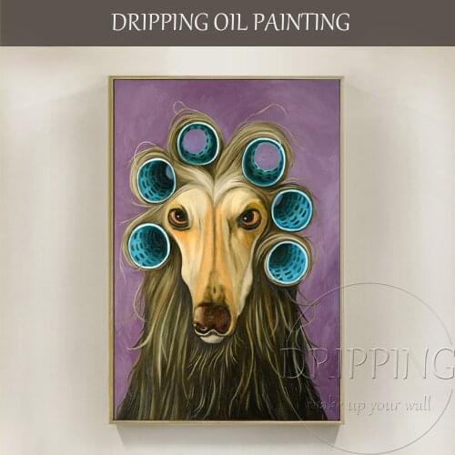 Artist Hand-painted High Quality Modern Animal Dog Afghan Hound Painting Canvas Afghan Hound Dog Oil Painting for Living Room