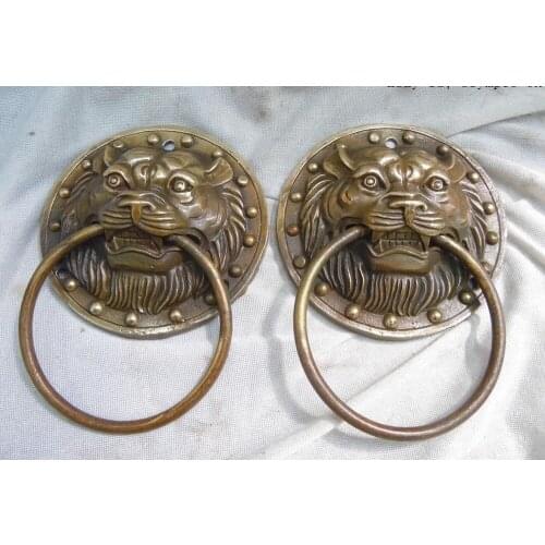 China brass copper carved finely tiger knocker pair Sculpture statue