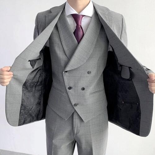 Classic 3 Piece Wedding Suits for Men Single Breasted Slim Business Suits (Blazers+Vest+pants) Social Party Dress Costume Homme