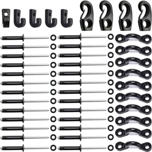 Kayak Pad Eye Kit Kayak Nylon Bungee Deck Loop with Hooks Clips Screws Rivets Cord End Hooks for Kayaks Canoes Boats