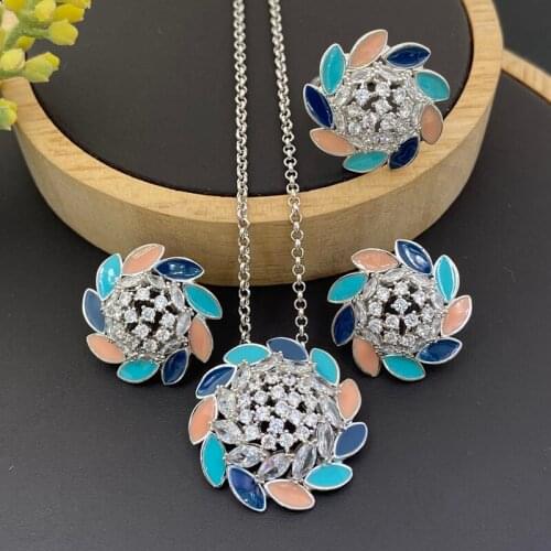 Lanyika Fashion Jewelry Set Hopeful Sunflower Drip Oil Micro inlay Necklace with Earring and Ring for Women Wedding Best Gift
