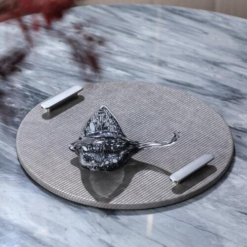 Modern Luxury Pu Leather Texture Pattern Storage Tray Decoration Living Room Coffee Dining Desktop Decoration Storage Tray