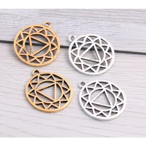 SWEET BELL 20PCS 23*26mm Metal Alloy Two Color Round Triangle Charms Pendants for Jewelry Making DIY Handmade Craft