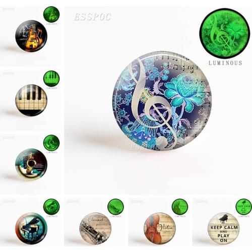 5pcs/set Fashion Musical Note Jewelry Musical Instruments DIY Pendant Round 25mm Luminous Glass Cabochon Handmade Jewelry