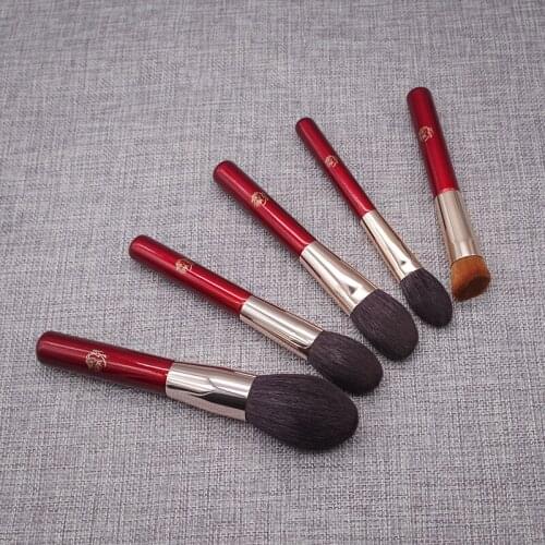 5pcs Professional Handmade Make Up Brush Kit Face Powder Blush Contour Foundation Brush Saikoho Goat Hair Makeup Brushes Set
