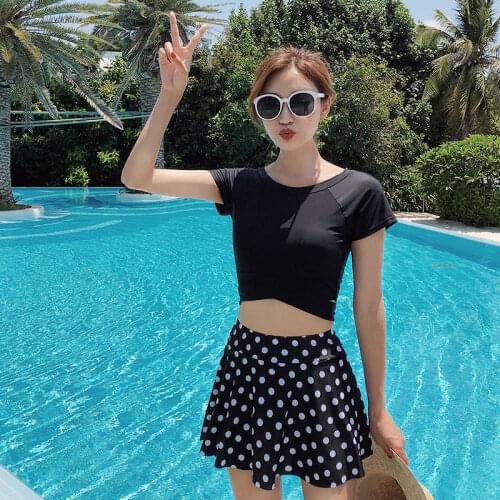 2021 New Korean Women Bikini Set Push Up Two Piece Swimsuit Dot Beachwear Padded Swimwear Summer Swimming Swimskirt