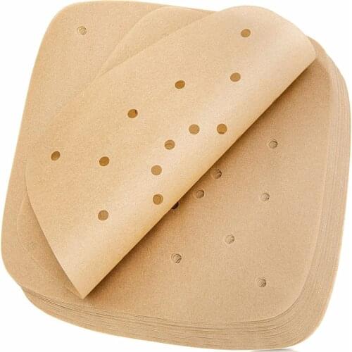 2021 New Air Fryer Steamer Liners Premium Perforated Wood Pulp Papers Non-Stick Steaming Basket Mat Baking Utensils For Kitchen
