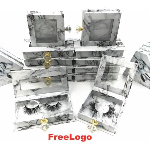 Wholesale Six diamond handle marbles packaging box fake 3d mink lashes boxes faux cils strip magnetic case empty makeup