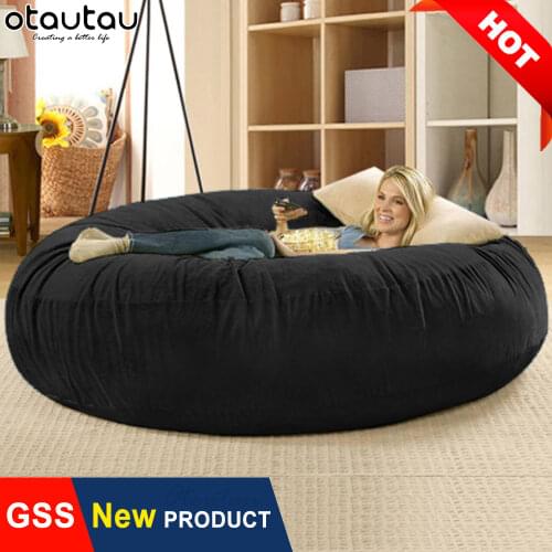Dropshipping Round Giant Suede Sofa Bed Sac Cover Cushion Pad Pouf Lump Bean Bag Couch King Queen Size Chair Slipcover Recliner