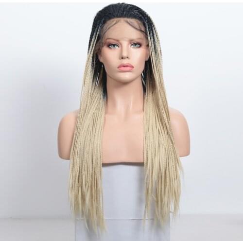 Charisma Ombre Blonde Wig With Black Roots Heat Resistant Hair Synthetic Lace Front Wig Box Braided Wigs Free Part Perruque