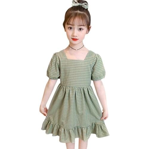 Girls Dress Plaid Pattern Girls Dress Summer Kids Dress Casual Style Costume For Girls 6 8 10 12 14
