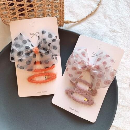 Dots Patterm10cm Chiffon Hair Bows Clips for Girls 5cm Fluffy Snap Clips Hairpin Barrette 6pcs/bag Kids Women Hair Accessories