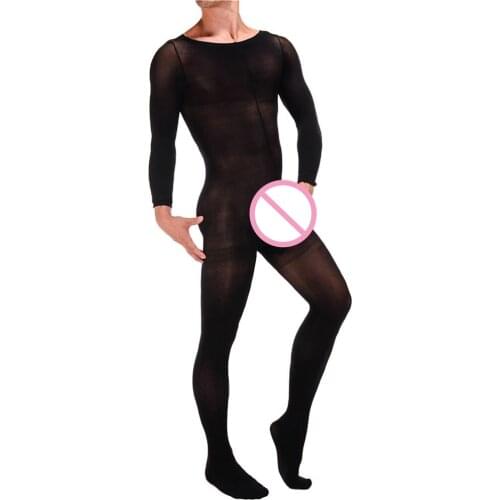 Sexy Men Sissy Sheer Bodystockings Body Stockings with Crotch Trunk Sheath Crossdresser Pantyhose Lingerie Bodysuit Jumpsuit