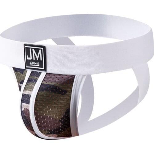 JOCKMAIL Strap Men Underwear Penis Pouch Briefs Camouflage Men Thong Sexy Gay Jockstrap Mesh Male Panties Cueca Tanga Hombre