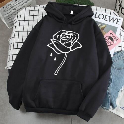 Rose Flower Print Hoodie Unisex Sportswear Sweatshirt Spring Autumn Warm Hooded Sweatshirts Mens Streetwear Hoody