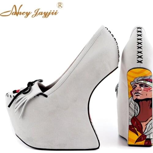 Strange style suede tassel shoes Mary Janes platform super high heel ladies dress party novelty fashion mature 2019 yards 4-16