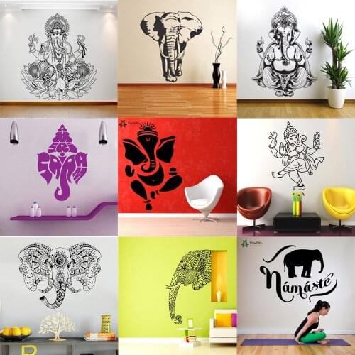 Vinyl Wall Sticker Removable Religio Elephant Head Art Mural For Bedroom Livingroom Poster Yoga Hindu Mandala Decal Decor HY9975