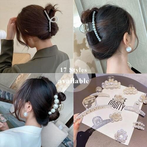 New Acrylic Pearl Hair Claw Fashion Hair Crab Clip For Women Simple Transparent Hollow Out Geometric Bath Clamp Hair Accessories