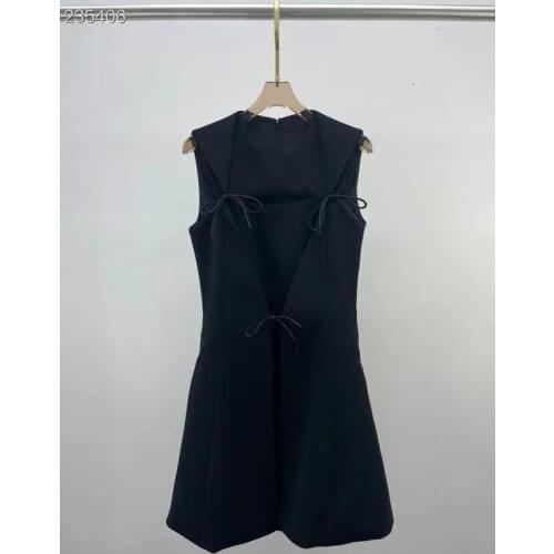 Dresses For Women 2021 Autumn Fashion Designer Runway Elegant Sleeveless Slim Bow Black Mini Sexy Pleated Dress